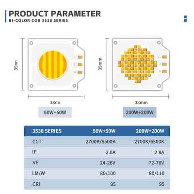 2700k 6500k Регулируемый CCT LED COB 500W 200W Высокая мощность Ra95 Ra97 COB LED чип для фотолампы