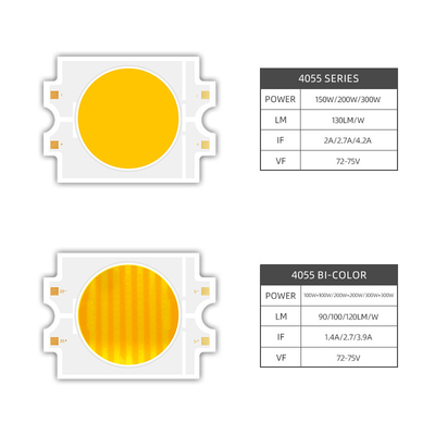 Высокопроизводительный светодиодный чип 4055 LED 100W Чип Dual CCT 200W 200W Bi Color 2700K 6500K LED COB 45V для фотосъемки Видеосвет