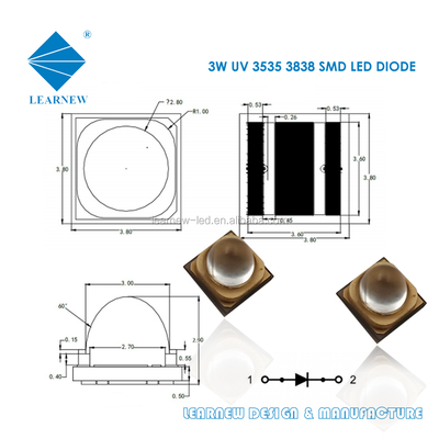 3W УФА светодиодный чип 365nm длина волны 3.8x3.8mm Размер