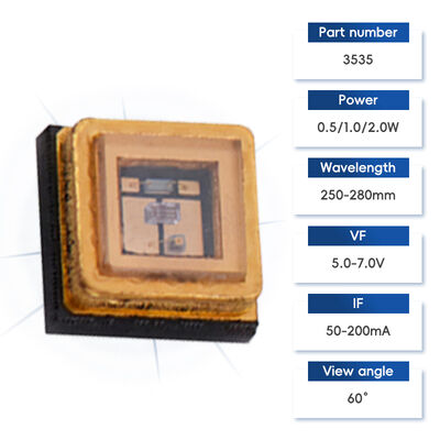 UV UVC 3535 Пакет 265nm SMD Высокопроизводительный SMD 100mA 150mA UVC LED-диод 1W 255nm 275nm Очистки воды и воздуха